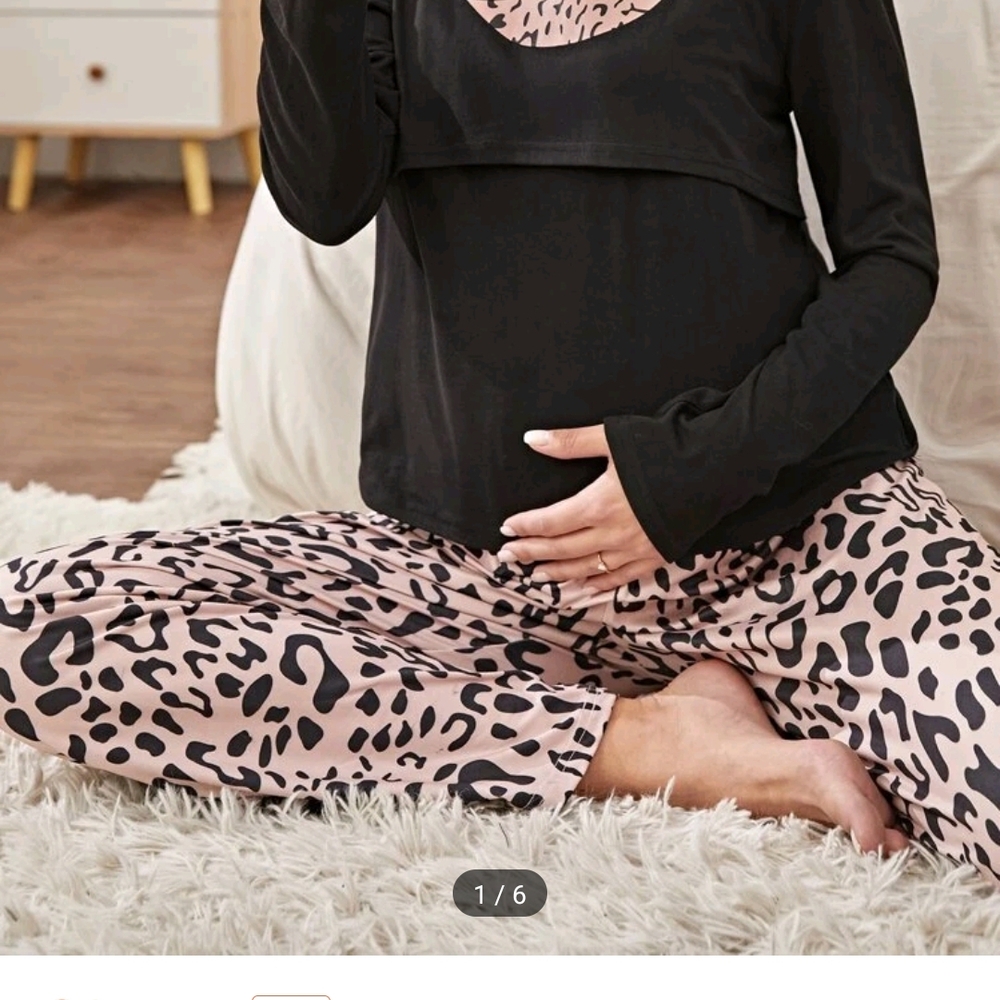 🍀SHEIN Pink and Black Leopard Pajama